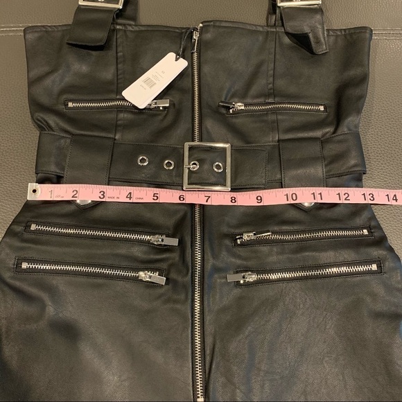 NEW WeWoreWhat Moto Vegan Leather Overalls in Black Size XS - Picture 8 of 9